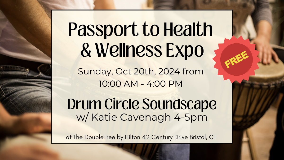 Passport to Health & Wellness Fair Community Drum Circle flyer with drum background