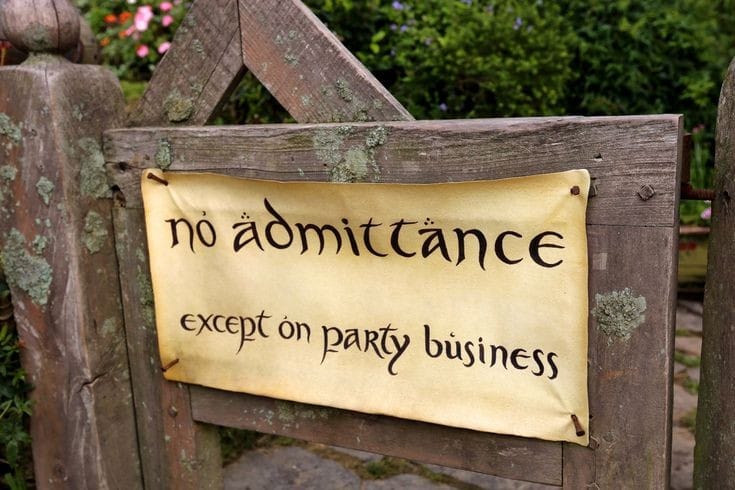 No admittance except on party business banner for Hobbit Harvest and Farmers Market flyer