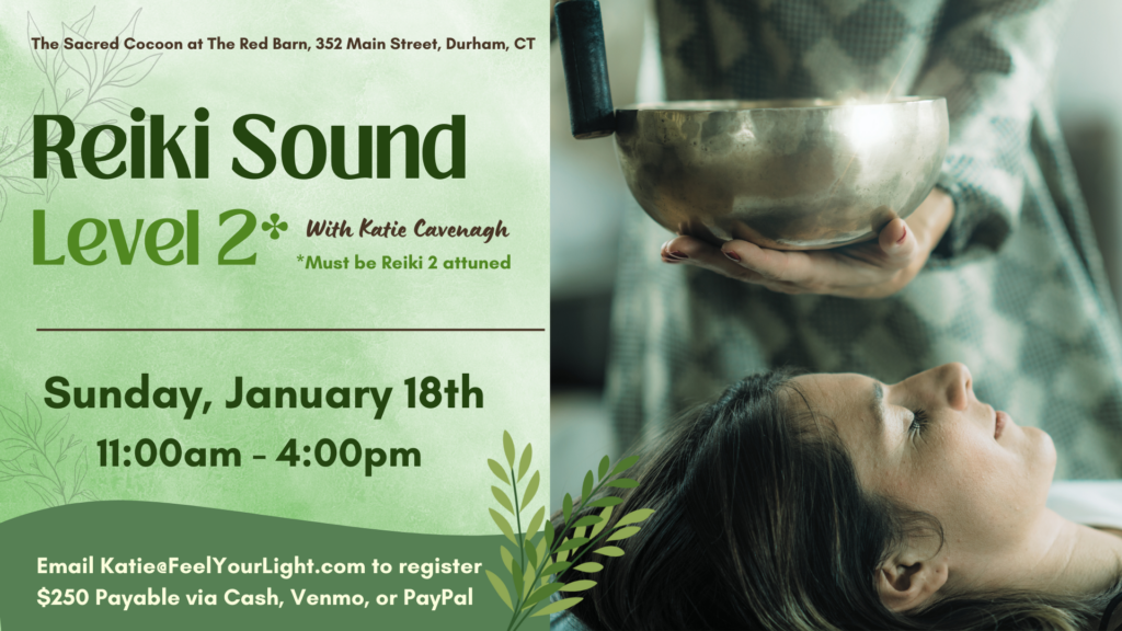 reiki sound 2 green flyer with singing bowl