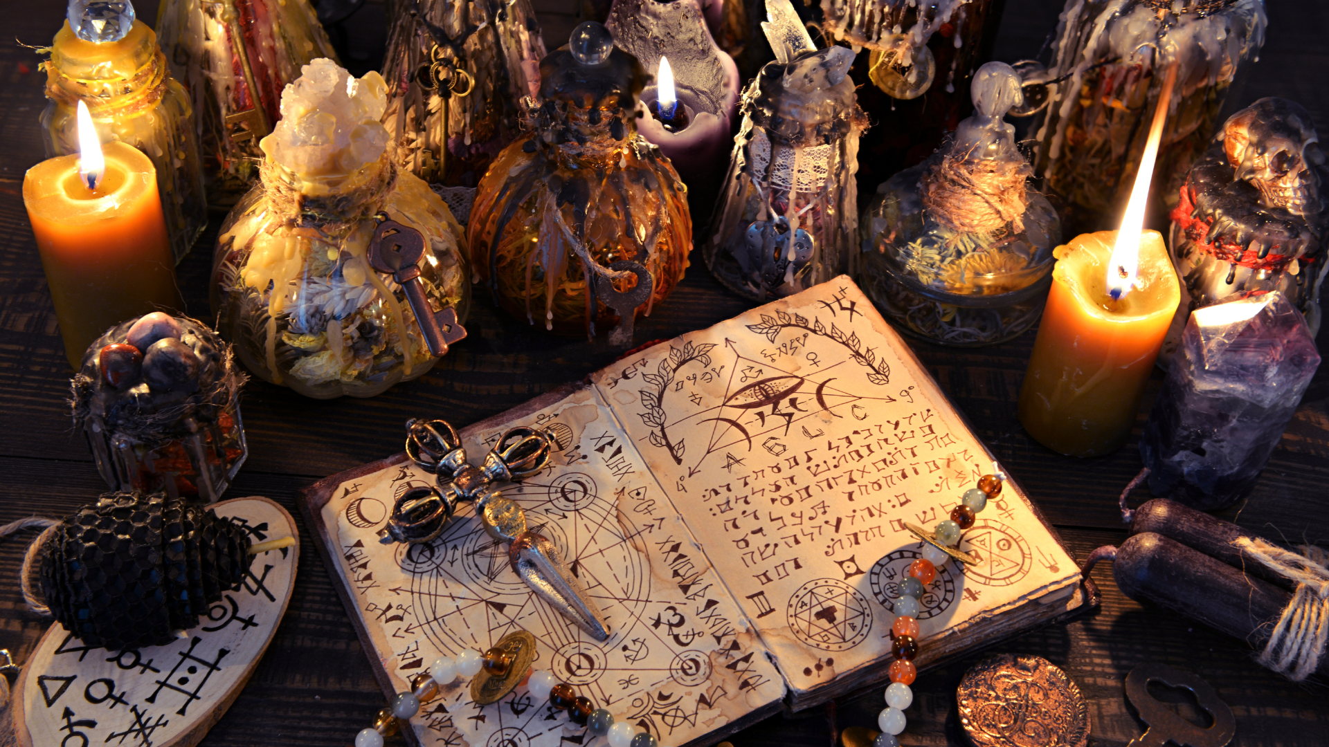 magickal book surrounded by candles