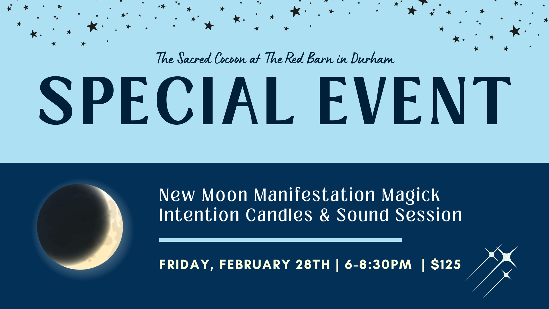 blue new moon magick event flyer with stars