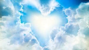 heart shape around a bright light in the sky, inviting in growth and love