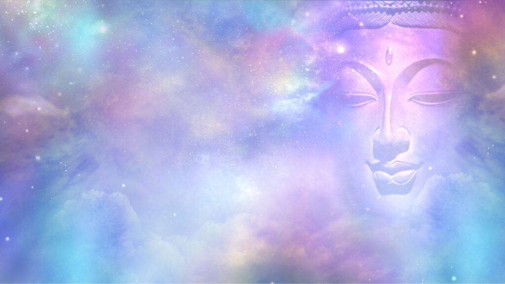 ethereal face in mystical cosmic clouds